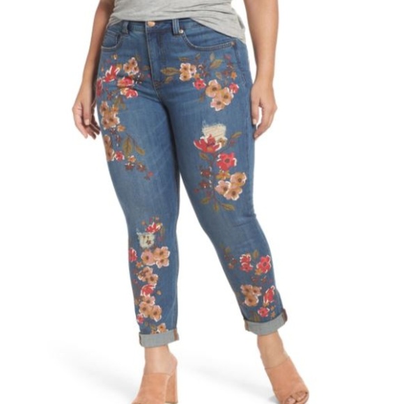 flowers painted on jeans